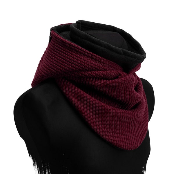 Hooded Loop (Bordeaux) - Hooded scarf, loop made of high-quality alpine fleece with integrated windbreaker for nose, mouth & neck (manufactory13)