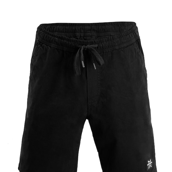 Manufaktur13 Chino Shorts - Kurze Hose aus dehnbarem Stretch Twill, Bermuda/Chino Pants mit Kordelzug (Schwarz)