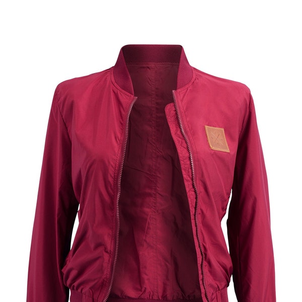 Women Bomber - Leichte Damen/Frauen Bomberjacke, Übergangsjacke mit Waffle Stretch Seiteneinsätzen, Bikerjacke, Pilotenjacke (Vino)