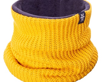 Knit Neckwarmer - Fleeceschal, Halstuch, Schlauchschal, Multifunktionstuch, elastisch/dehnbar, Schal, Dreiecktuch, Loopschal (Mustard)