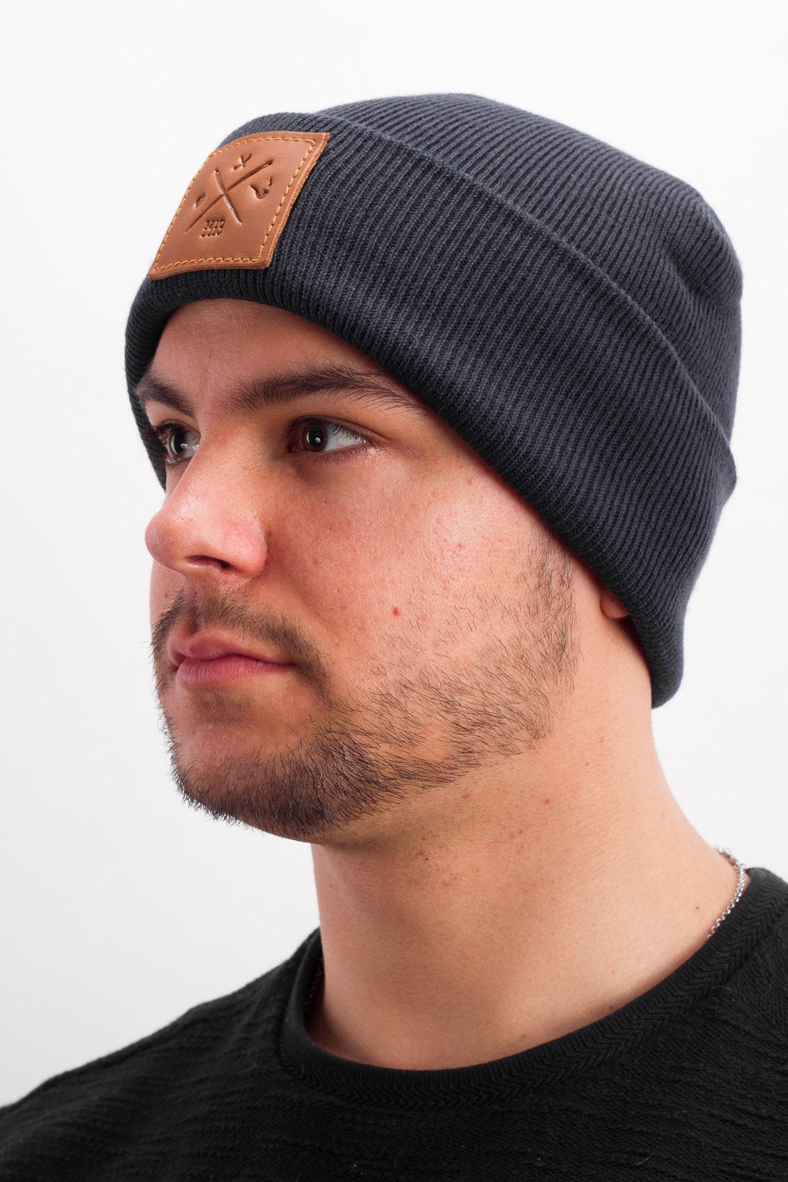 Rough Beanie Hat Knit Hat With Genuine Leather Finishing - Etsy UK