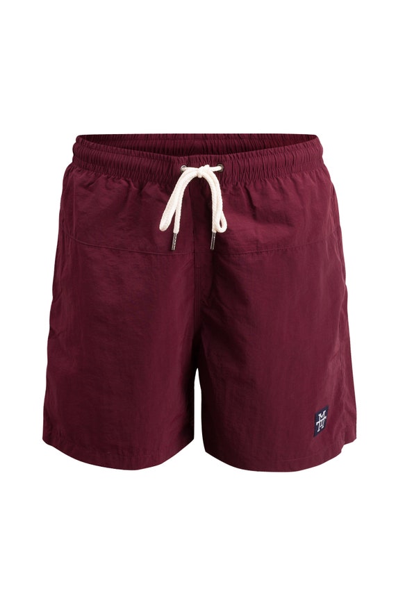 Swim Shorts - Badehose, kurz, schnell trocknend, Männer/Herren, Bermuda Short, Kurze Hose mit Netz, Gesäßtasche mit Reißverschluss(Vino)