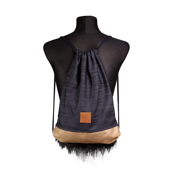 Denim Wood Sports Bag - Jeans Rucksack Gym Bag Turnbeutel Sportbeutel Beutel Tasche (Manufaktur13/M13)
