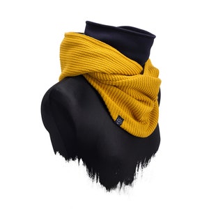 Hooded Loop - Hooded scarf, loop made of high-quality knitted fabric & alpine fleece with genuine leather finish (manufactory13)
