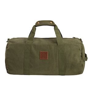 Canvas Barrel Bag - Sports bag, 24 liters, Duffel Bag shoulder bag/duffel bag made with genuine leather finish (olive)