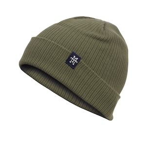 M13 Double Sided Cotton Beanie - 2-in-1 Slouch/Cuffed Cotton Beanie Hat, Knitted Hat with Embroidery Finishing 100% Organic Cotton(Olive)