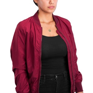 Women Bomber - Lightweight Women's Bomber Jacket, Transition Jacket with Waffle Stretch Side Panels, Biker Jacket, Pilot Jacket (Vino) image 5
