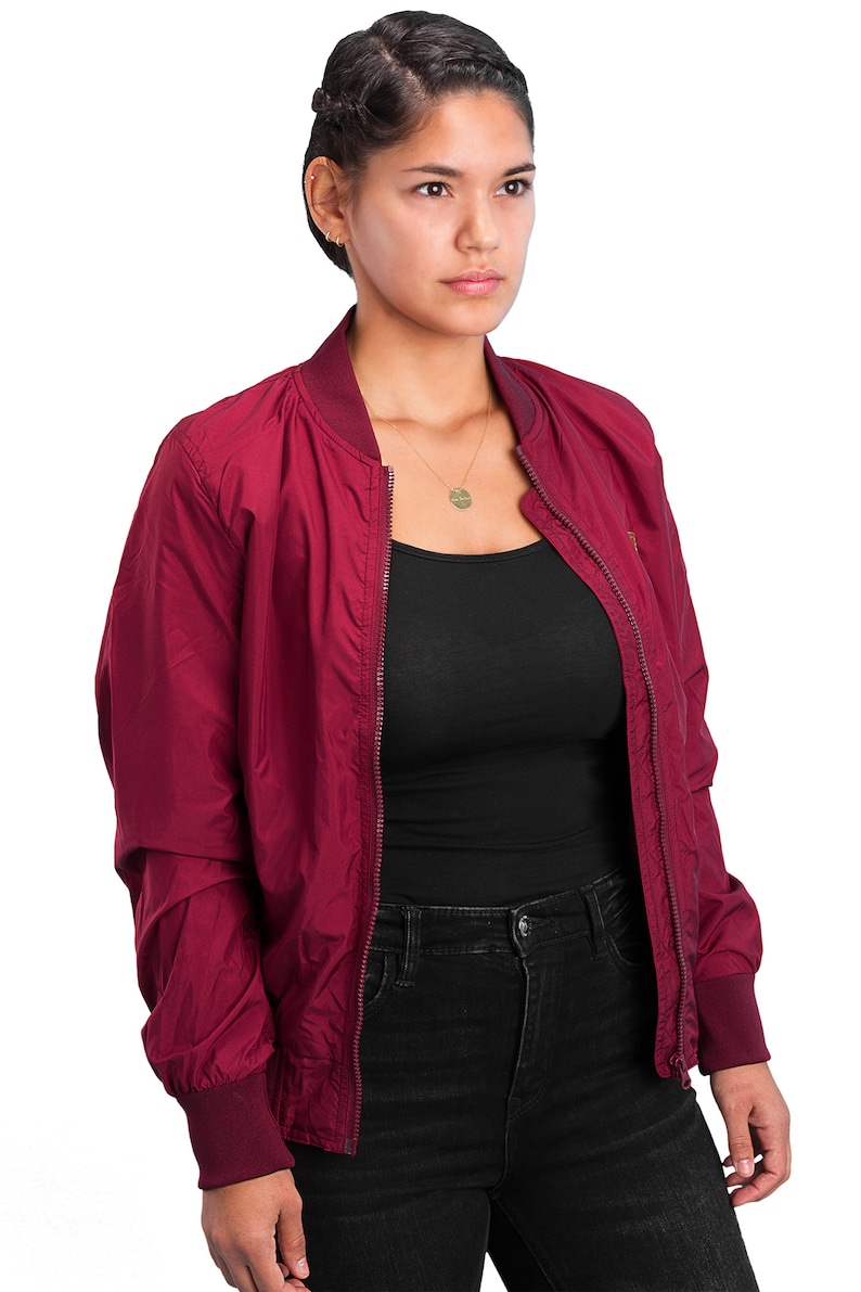 Women Bomber - Lightweight Women's Bomber Jacket, Transition Jacket with Waffle Stretch Side Panels, Biker Jacket, Pilot Jacket (Vino) image 5
