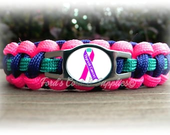 Thyroid Cancer Awareness Bracelet, Paracord Bracelet, Survival Bracelet, Cord Bracelet, Support Bracelet, Gift