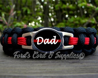 Firefighter Dad Thin Red Line Bracelet, Paracord Bracelet, Survival Bracelet, Support Bracelet, Gift