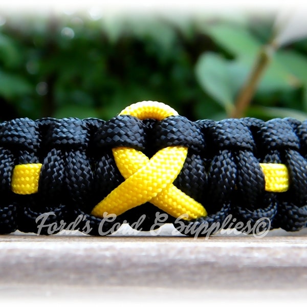 Yellow Awareness Ribbon Bracelet, Paracord Bracelet, Survival Bracelet, Support Bracelet, Bladder Cancer, Bone Cancer, Sarcoma, Spina Bifida