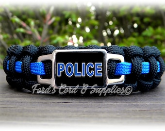 POLICE Thin Blue Line Survival Paracord Bracelet, Law Enforcement, Policeman, Unisex Adult Bracelet for 6 3/4" Wrist Measurement