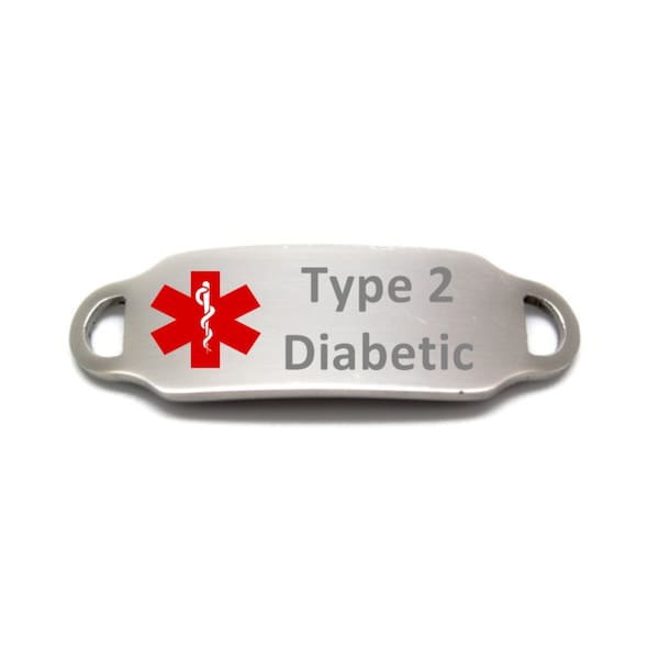 Type 2 Diabetic Stainless Steel Laser Engraved Medical Alert Bracelet Tag, Paracord Bracelet, Chain Bracelet, ID Bracelet, Leather Bracelet