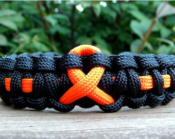 Orange Awareness Ribbon Bracelet, Paracord Survival Bracelet, Leukemia, Multiple Sclerosis, Kidney Cancer, Spinal Cancer, Support Bracelet