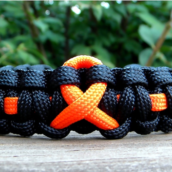 Orange Awareness Ribbon Bracelet, Paracord Survival Bracelet, Leukemia, Multiple Sclerosis, Kidney Cancer, Spinal Cancer, Support Bracelet