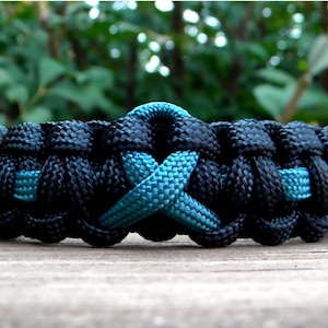 Teal Awareness Ribbon Bracelet, Paracord Bracelet, Support Bracelet, Ovarian Cancer, Scleroderma, Myasthenia Gravis, PTSD, Tourette Syndrome