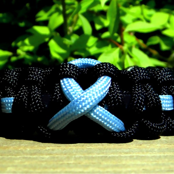 Light Blue Awareness Ribbon Bracelet, Paracord Bracelet, Prostate Cancer, Addison's Disease, Edwards Syndrome, Trisomy 18, Graves Disease