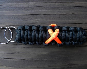 Orange Awareness Ribbon Key Fob, Paracord Keychain, Lanyard, Gift, Accessories, Support, Unisex Accessory, Leukemia, MS, Kidney Cancer