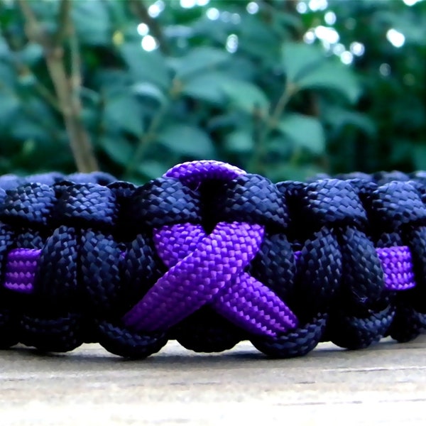 Purple Awareness Ribbon Bracelet, Paracord Bracelet, Alzheimer's, Domestic Violence, Pancreatic Cancer, Epilepsy, Lupus, Crohn's Disease