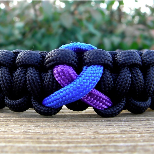 Purple and Blue Awareness Ribbon Bracelet, Paracord Bracelet, Rheumatoid Arthritis, Childhood Stroke, Mixed Connective Tissue Disease