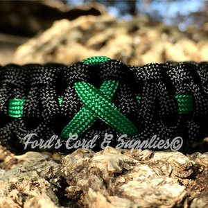 Green Awareness Ribbon Bracelet, Paracord Bracelet, Cerebral Palsy, Kidney Disease, Organ Donation, Gallbladder Cancer, Kidney Cancer