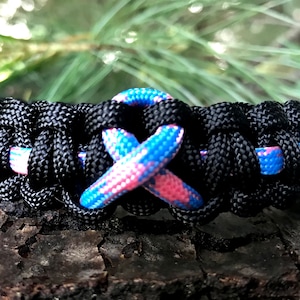 Pink & Baby Blue Awareness Ribbon Bracelet, Paracord Bracelet, Support Bracelet, SIDS, Pregnancy Loss, Infant Loss, Male Breast Cancer