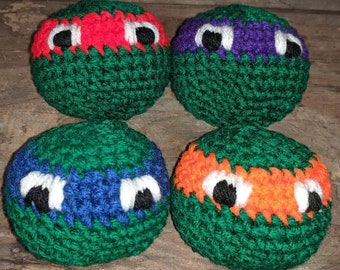 Ninja turtle inspired crochet hacky sacks - includes FREE shipping