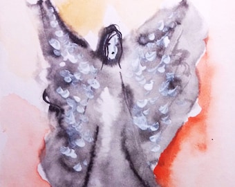 Watercolor Guardian Angel Painting spiritual angel art Gift for her