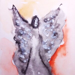 Watercolor Guardian Angel Original Painting spiritual angel art Gift for her Birthday Wall decor gift Housewarming art gift