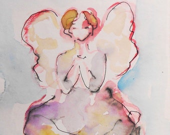 Original watercolorAngel art Small watercolor, gift idea for her, Get well gift Nursery decor Spiritual art