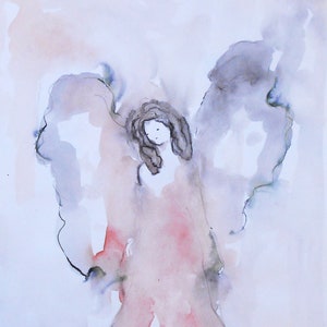 Angel Painting on Paper, Original Watercolor Painting, Guardian Angel, Angel Art, Spiritual Painting, Gift for her, Gift for Mom