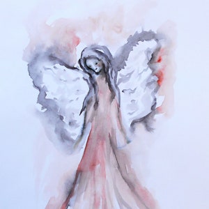 Original Angel Painting on Paper, Watercolor Painting, Guardian Angel, Angel Art, Spiritual Painting, Gift for her, Gift for Mom