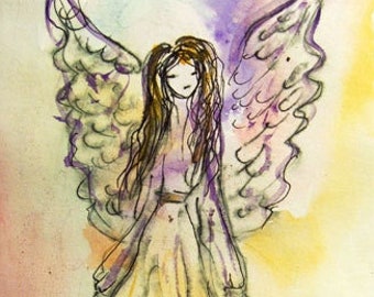 Watercolor Angel Art Print, Nursery Decor (4.7x7 in)