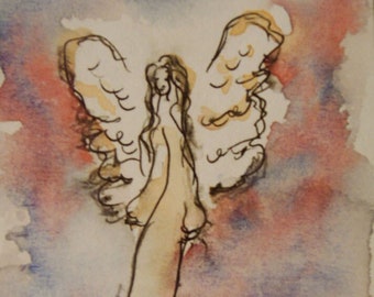 Angel Painting on Paper, Original Painting, Guardian Angel, Small Paintings, Angel Art, Spiritual Art