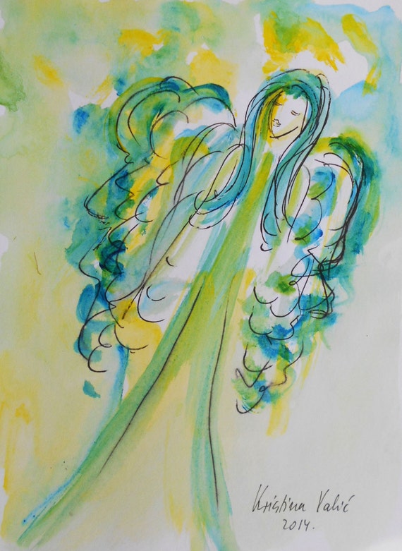 Painting Angel Art Original Angel Acrylic Painting Art on paper, 5 x 7 ...