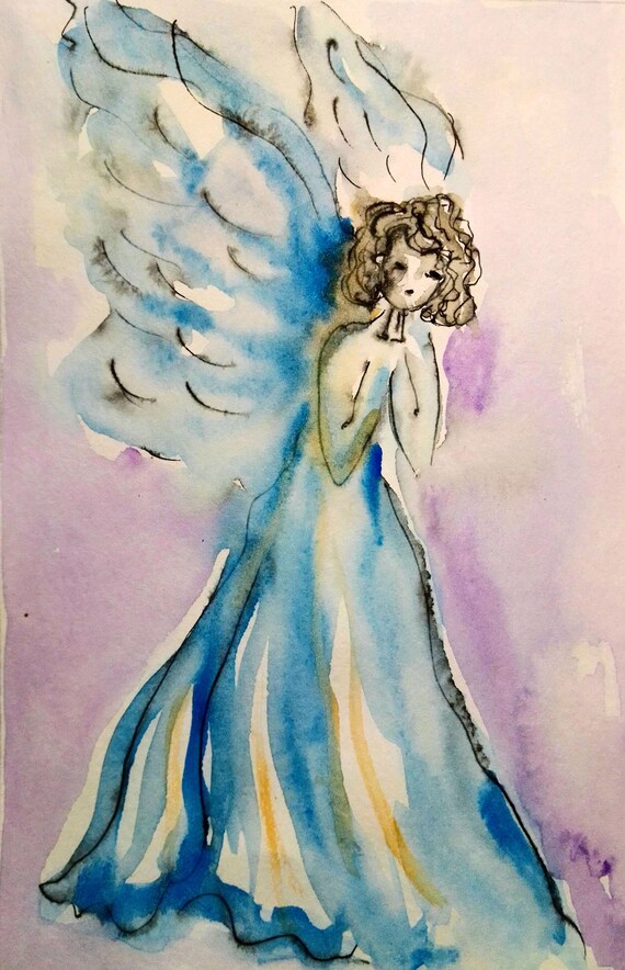 Painting Angel Art Original Angel Acrylic Painting Art on paper, 5 x 7 ...