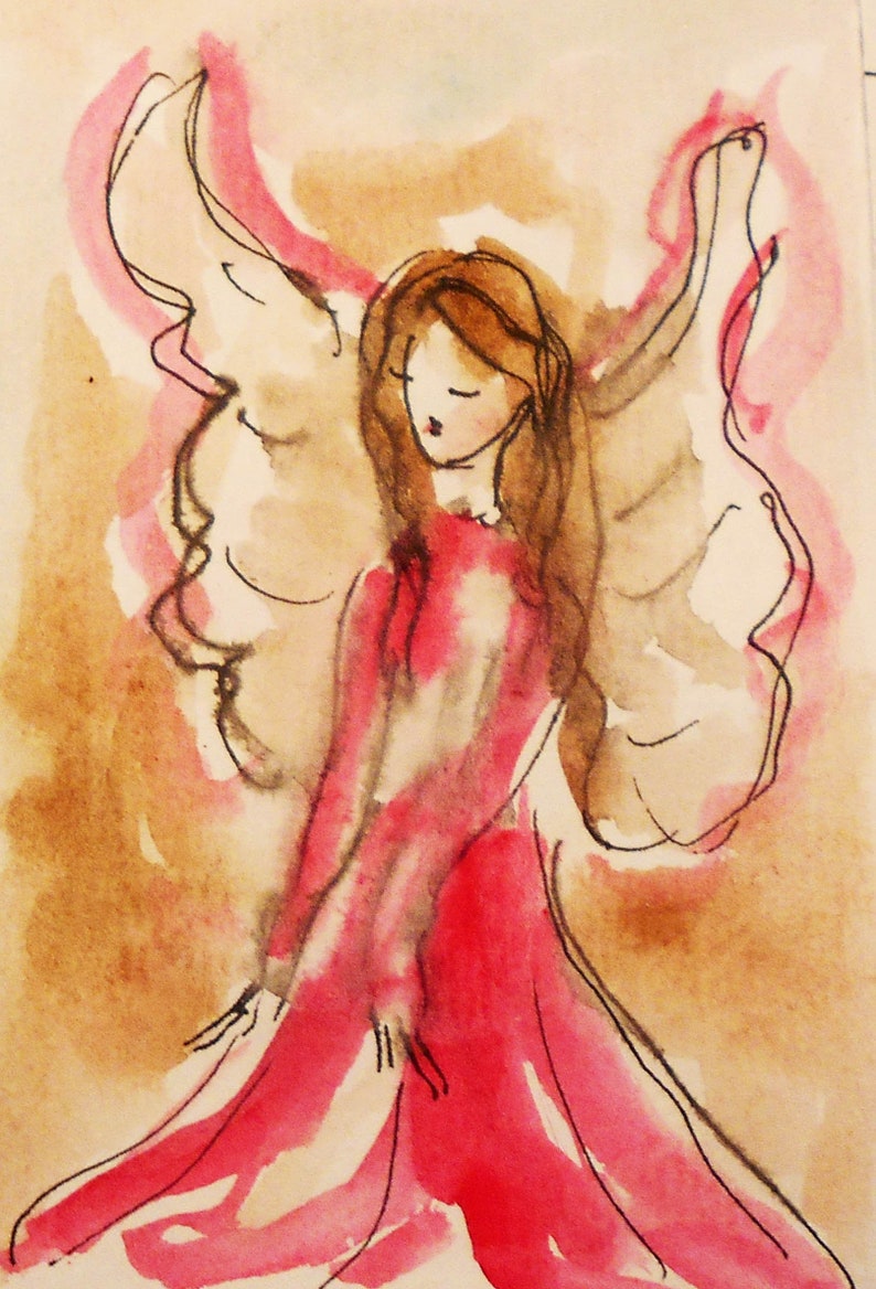 Guardian Angel Painting, Original Watercolor Painting, Small Paintings, Angel Art, Spiritual art, Gift Idea imagen 1