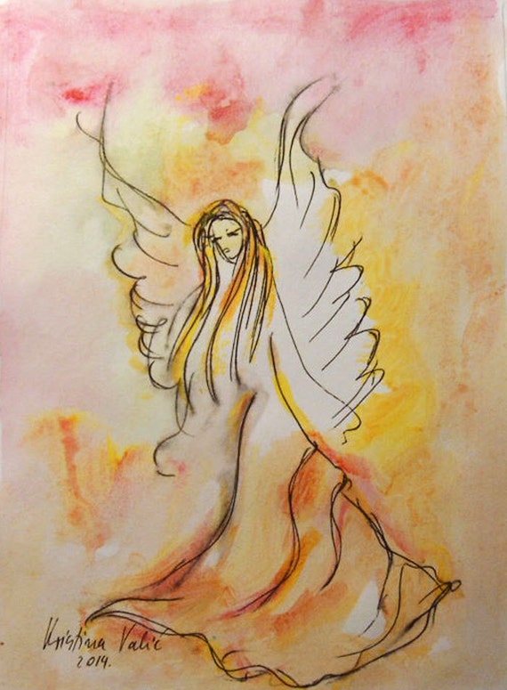 Peinture Sur Papier Peinture Acrylique Ange Gardien Petits Etsy France