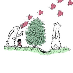 DRUCKBARE I Love You Karte (Bunny Bubbles), 5" x 7", Original Illustration, handgemacht