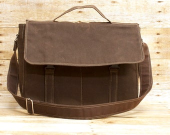 Waxed Canvas Messenger Bag, Crossbody, minimalist, vegan leather, Womens Workbag, computer bag for laptops, mens, back to school