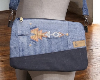 Embroidered Denim Crossbody Bag: Upcycled Southwest Style Clutch