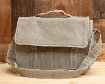 Waxed Canvas Messenger Bag, Minimalist Boho Laptop Bag, Unisex Workbag