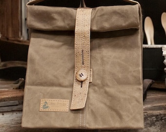 Waxed Canvas Lunch Bag, Reusable Lunch Tote, Reusable zero waste, Available in Insulated Lunch Bag or Non-Insulated, Made in USA, Khaki