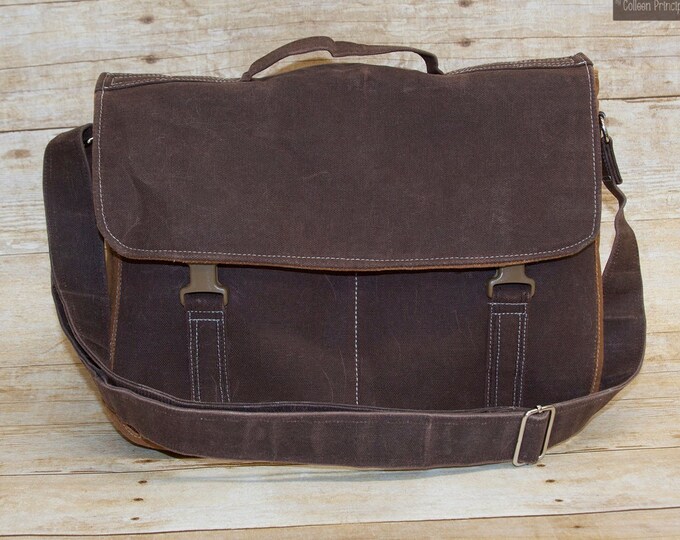 Crossbody waxed canvas messenger bag men, vegan leather, Womens Workbag, Unisex computer bag for laptops, minimalist bag, back to school