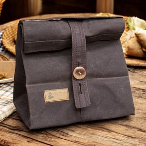 Sac à lunch en toile cirée, Fourre-tout réutilisable, Réutilisable zéro déchet, Disponible dans un sac à lunch isolé ou non isolé, Fabriqué aux États-Unis, Chêne foncé