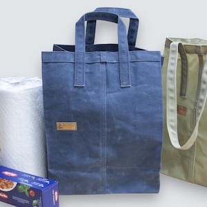 Waxed Canvas Tote Bag, Waxed Canvas Market Bag, Everyday Grocery Shopping Tote, Gift for Eco-Friendly Lovers, Slate Blue
