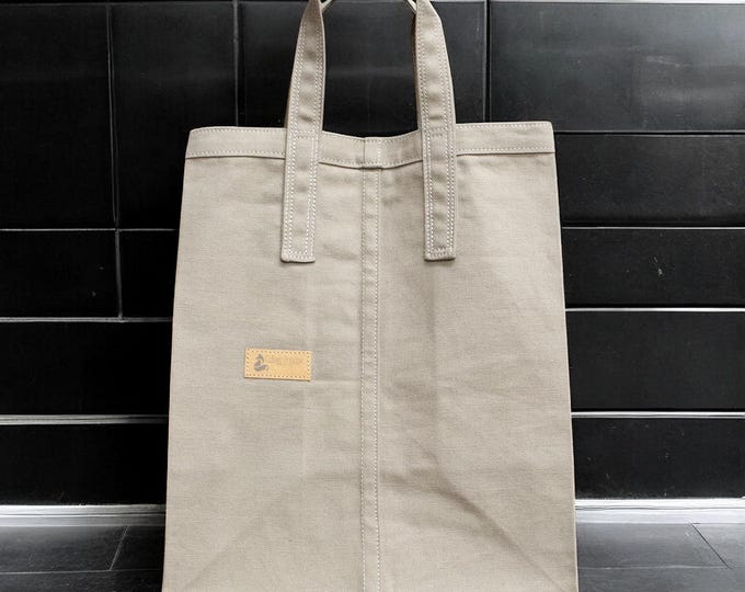 Khaki Canvas Tote Bag, Farmers Market Bag,  Zero Waste Shopping Bag, Grocery Bag, Medium weight, Artisan Made in USA