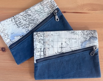 Waxed Canvas Zipper Pouch | Slim Pencil Case | Makeup Brush Bag