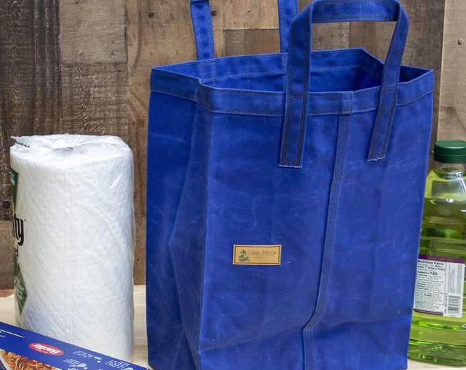 Royal Blue Waxed Canvas Tote Bag, Market Bag, Reusable Grocery Shopping bag, Farmers Market bag, zero waste, Heavy Duty, Artisan Made in USA