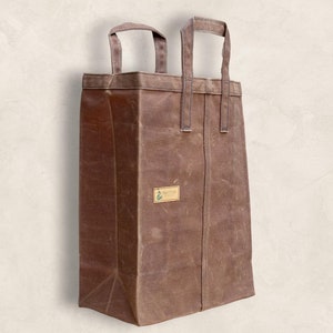 Sac fourre-tout en toile cirée marron poudré, sac de marché, sac d'épicerie réutilisable, marché de producteurs, zéro déchet, robuste, fabriqué artisanalement aux États-Unis